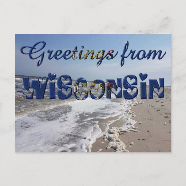 Greetings from Wisconsin State Flag USA Heart Postcard (Front)