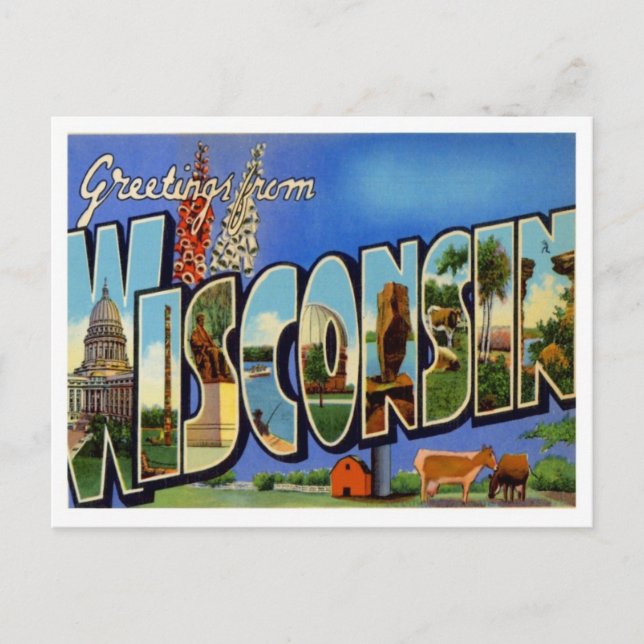 Greetings From Wisconsin WI USA Postcard (Front)