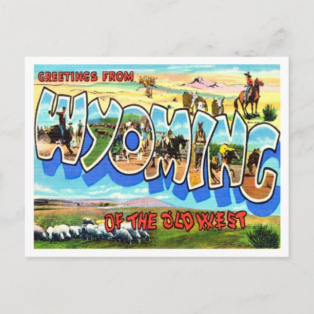 Greetings from Wyoming of the Old West Travel Postcard (Front)