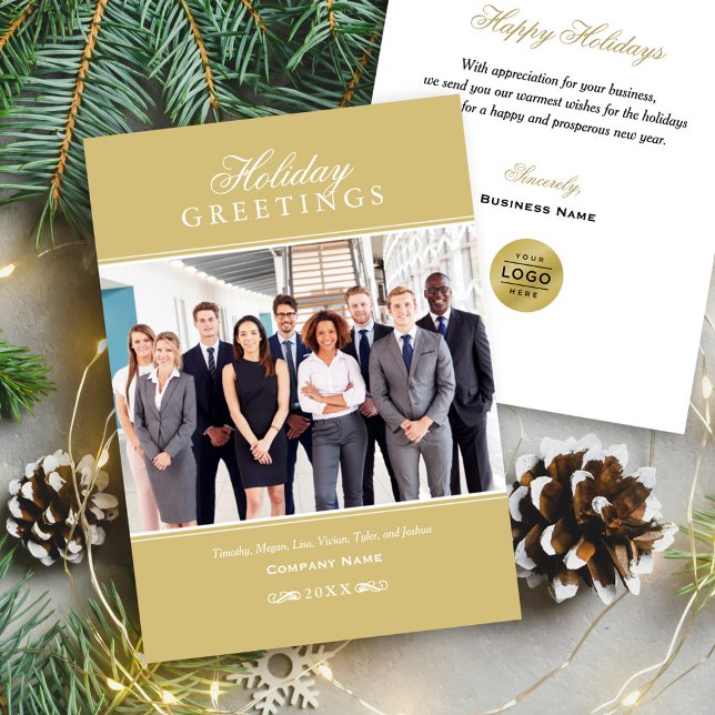 Greetings Gold Corporate Business Photo Holiday Card (Creator Uploaded)