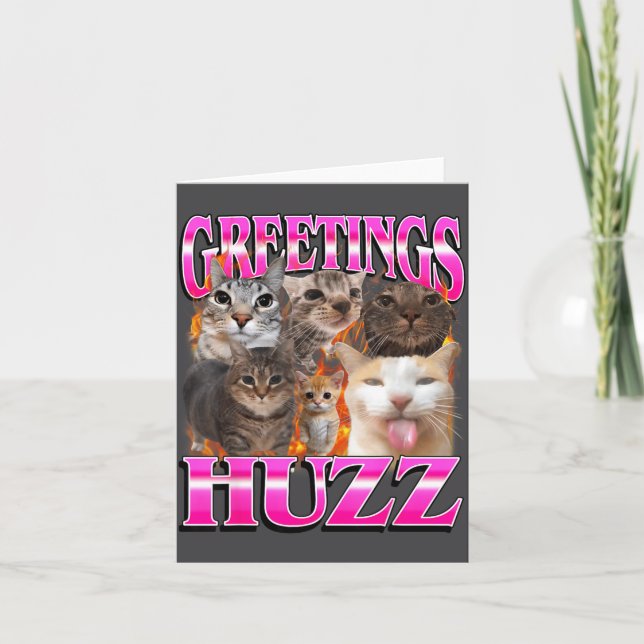 Greetings Huzz Funny Cat Meme Bootleg Graphic Men  Card (Front)
