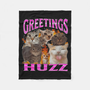 Greetings Huzz Funny Cat Meme Bootleg Graphic Men Fleece Blanket