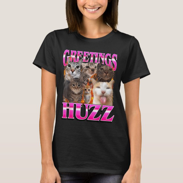 Greetings Huzz Funny Cat Meme Bootleg Graphic Men  T-Shirt (Front)