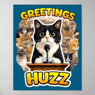 Greetings Huzz Lollip Silly Cat Meme Funny Tuxedo Poster