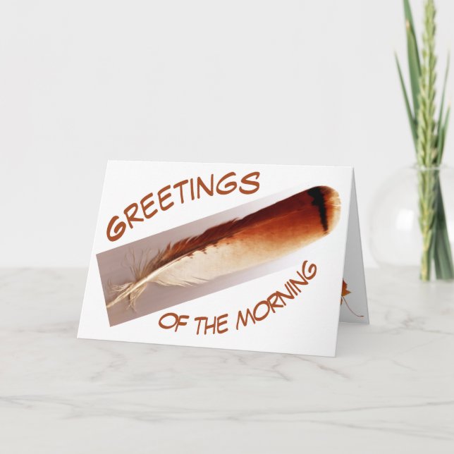 Greetings of the Morning, Red Tail Hawk Feather Holiday Card (Front)