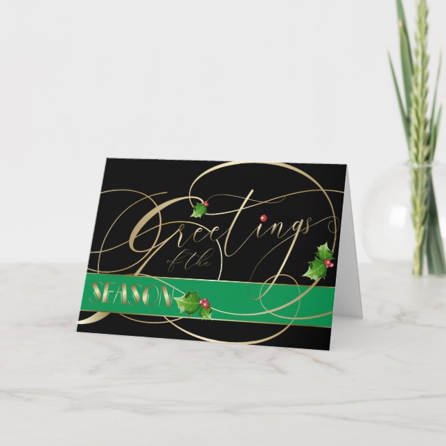 Greetings of the Season Gold Calligraphy Card (Front)