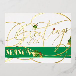 Greetings of the Season Gold Calligraphy Foil Holiday Postcard