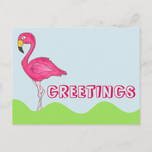 GREETINGS Pretty Pink Flamingo Bird Postcard