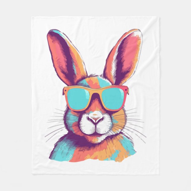 Greg the rabbit with glasses fleece blanket (Front)