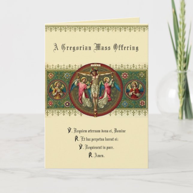 Gregorian Catholic Sympathy Mass Offering Cross Card (Front)