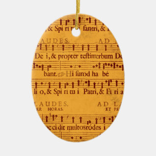 Gregorian chant music score ceramic tree decoration