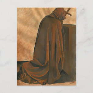 Gregorian Monk In Prayer Wearing Hooded Cassock Postcard