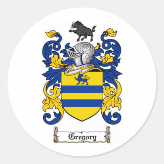 GREGORY FAMILY CREST -  GREGORY COAT OF ARMS CLASSIC ROUND STICKER