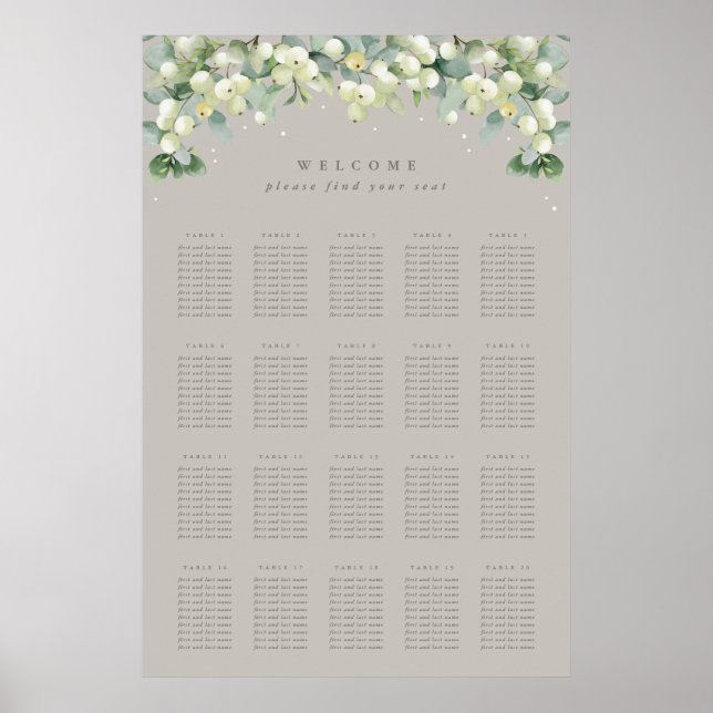 Greige 24x36" 20 Tables of 10 Seating Chart Poster (Front)