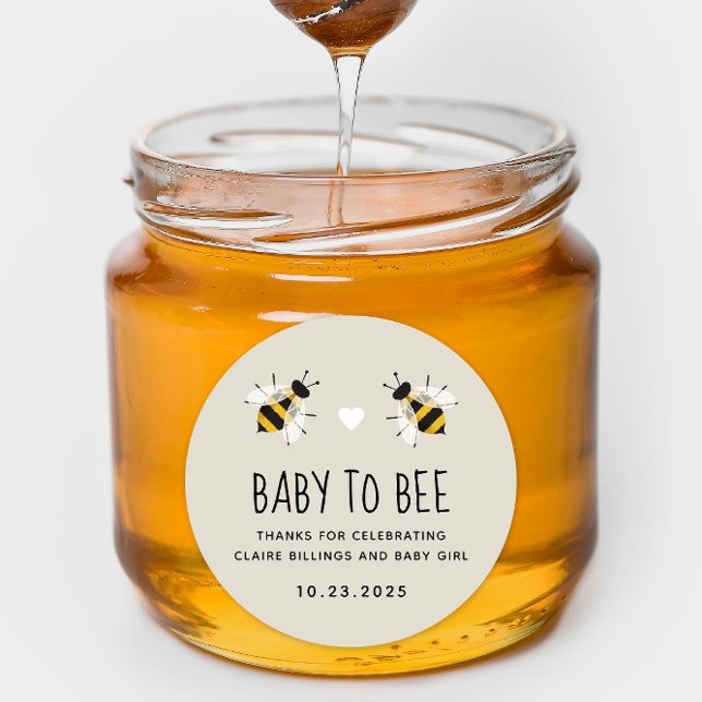 Greige Baby to Bee Honey Shower Favour Classic Round Sticker (Creator Uploaded)