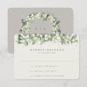 Greige/Cream Snowberry+Eucalyptus Garland Wedding RSVP Card