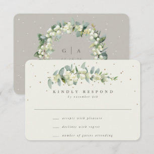 Greige/Cream Snowberry+Eucalyptus Stem Wedding RSVP Card