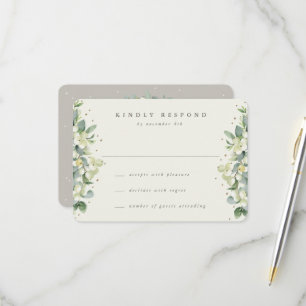 Greige/Cream Snowberry+Eucalyptus Wedding RSVP Card