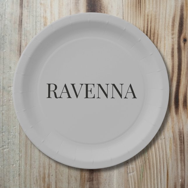 Greige Luxury Serif Personalised Custom Name Paper Plate (Creator Uploaded)