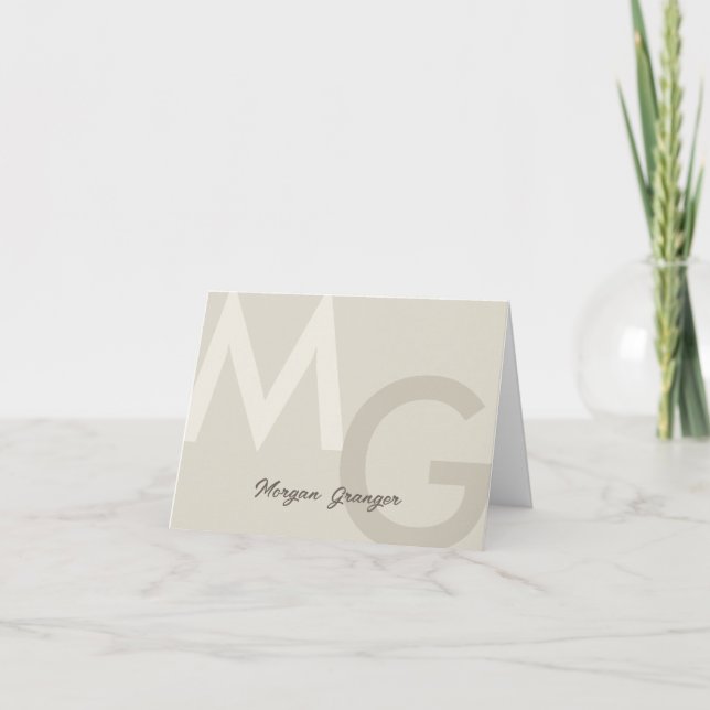 Greige Minimal Clean Modern Large Monogram Note Card (Front)