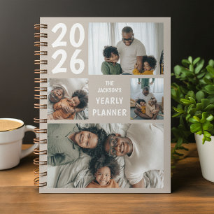 Greige Modern 4 Photo Collage Yearly Planner