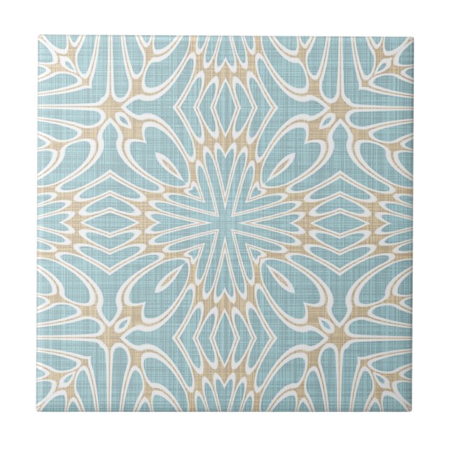 Greige Seafoam Green Taupe Brown Ethnic Tribe Art Tile (Front)