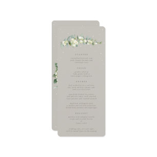 Greige Snowberry+Eucalyptus 4 Course Wedding Flat Menu