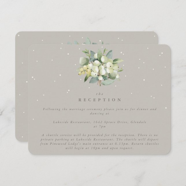 Greige Snowberry+Eucalyptus Bouquet Reception Enclosure Card (Front/Back)