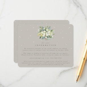 Greige Snowberry+Eucalyptus Bouquet Wedding Info Enclosure Card