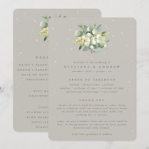 Greige Snowberry+Eucalyptus Bouquet Winter Wedding Programme