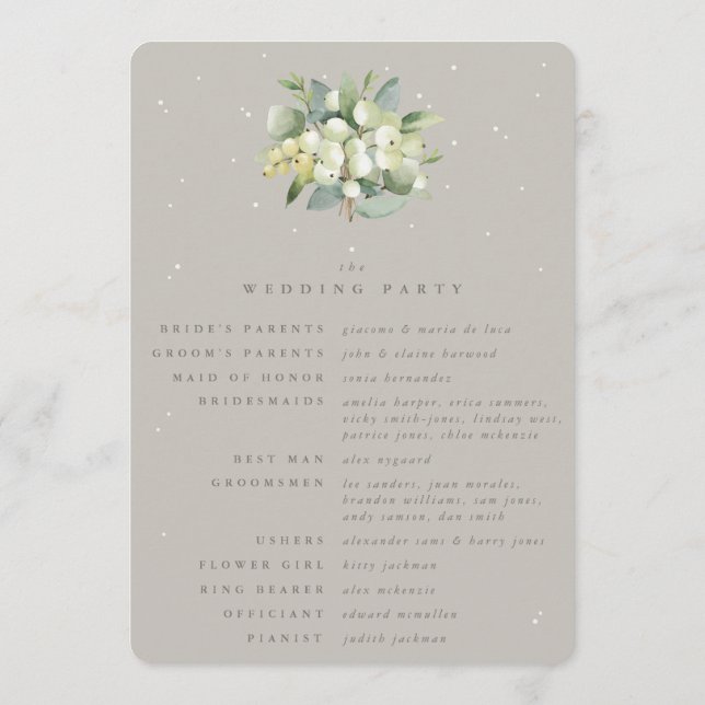Greige Snowberry+Eucalyptus Bouquet Winter Wedding Programme (Back)
