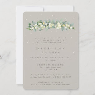 Greige Snowberry+Eucalyptus Bridal Shower Invitation