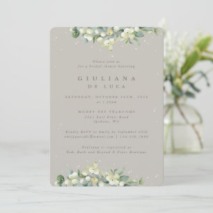 Greige Snowberry+Eucalyptus Bridal Shower Invitation