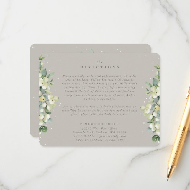 Greige Snowberry+Eucalyptus Edged Directions Enclosure Card (Front/Back In Situ)