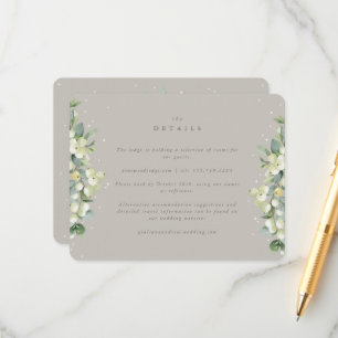 Greige Snowberry+Eucalyptus Edged Wedding Details Enclosure Card