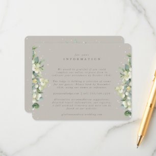 Greige Snowberry+Eucalyptus Edged Wedding Info Enclosure Card