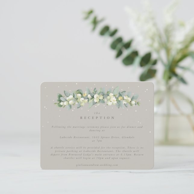 Greige Snowberry+Eucalyptus Garland Reception Enclosure Card (Standing Front)