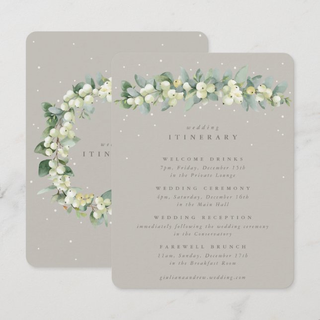 Greige Snowberry+Eucalyptus Garland Wedding Events Enclosure Card (Front/Back)