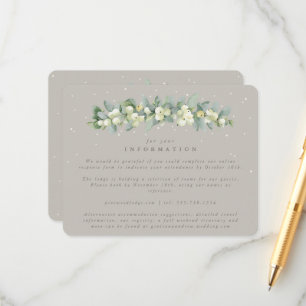 Greige Snowberry+Eucalyptus Garland Wedding Info Enclosure Card