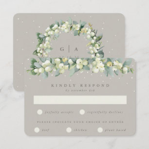 Greige Snowberry+Eucalyptus Garland Winter Wedding RSVP Card