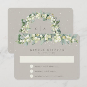 Greige Snowberry+Eucalyptus Garland Winter Wedding RSVP Card