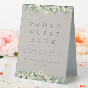 Greige Snowberry+Eucalyptus Photo Guest Book