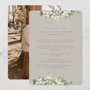 Greige Snowberry+Eucalyptus Reception Photo Invitation
