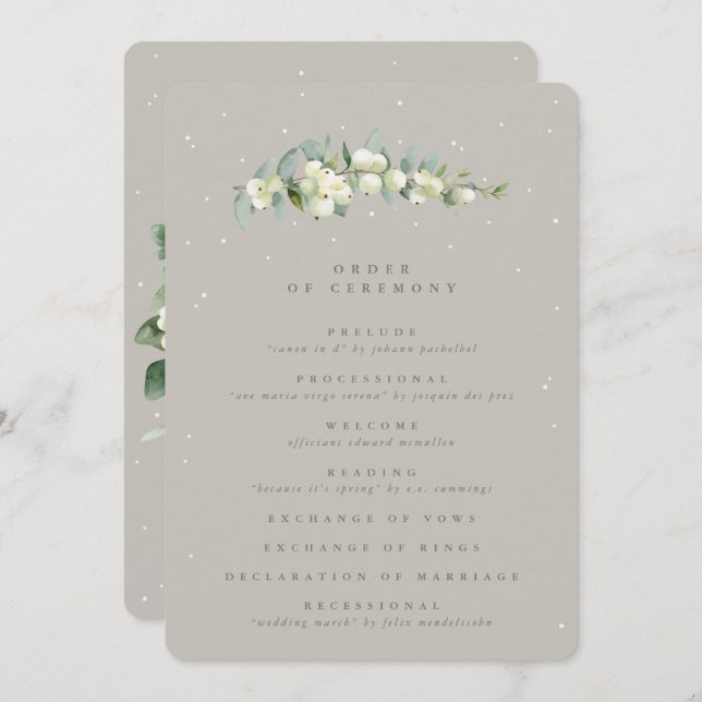 Greige Snowberry+Eucalyptus Stem Winter Wedding Programme (Front/Back)