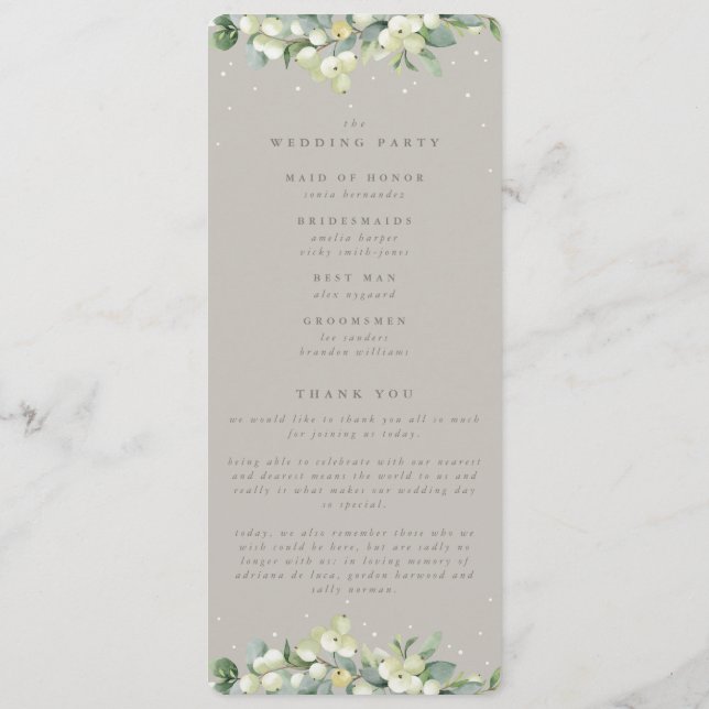 Greige Snowberry+Eucalyptus Stem Winter Wedding Programme (Back)