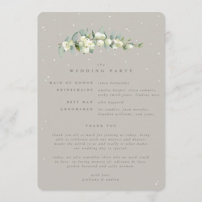 Greige Snowberry+Eucalyptus Stem Winter Wedding Programme (Back)
