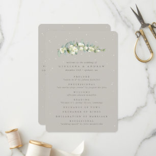 Greige Snowberry+Eucalyptus Stem Winter Wedding Programme