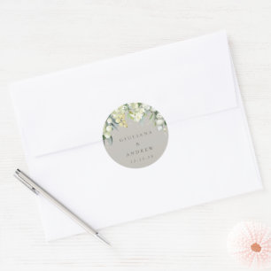 Greige Snowberry+Eucalyptus Wedding Classic Classic Round Sticker
