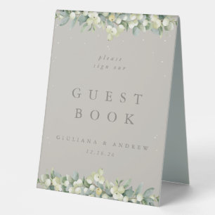 Greige Snowberry+Eucalyptus Wedding Guest Book