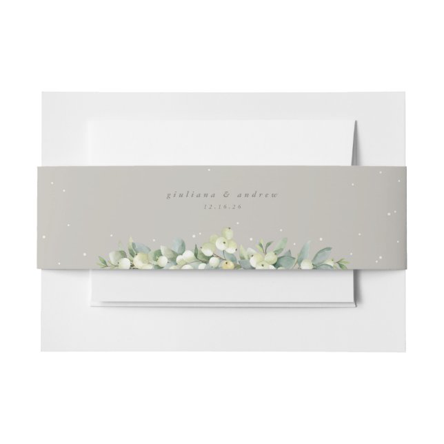 Greige Snowberry+Eucalyptus Wedding Landscape Invitation Belly Band (Front Example)